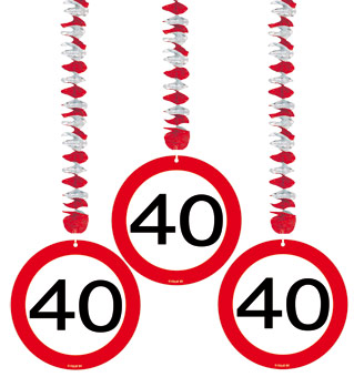 3er Set Verkehrsschild Rotorspiralen 40. Geburtstag Girlanden