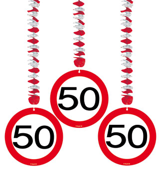 3er Set Verkehrsschild Rotorspiralen 50. Geburtstag Girlanden