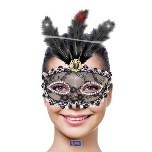 1 FASCHING Maske Metallic schwarz MIT LED BLINKEND BLINKLICHT PARTY
