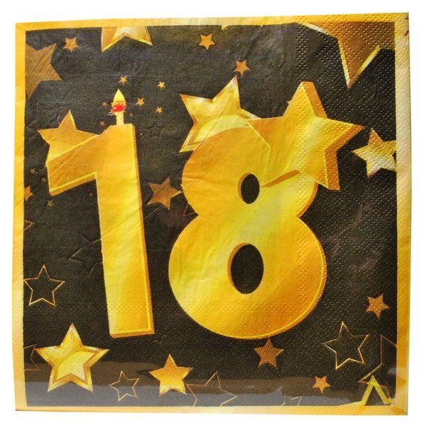 Servietten "18", schwarz/gold, 20-tlg.