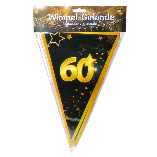 1 Wimpel-Girlande "60", schwarz/gold, 10m